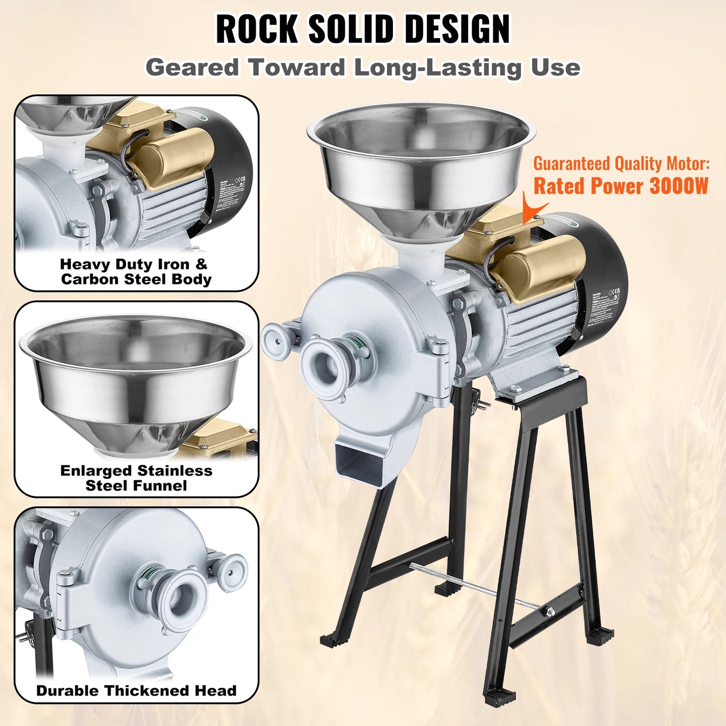 VEVOR Electric Grain Mill Grinder 3000W Dry And Wet Grinding