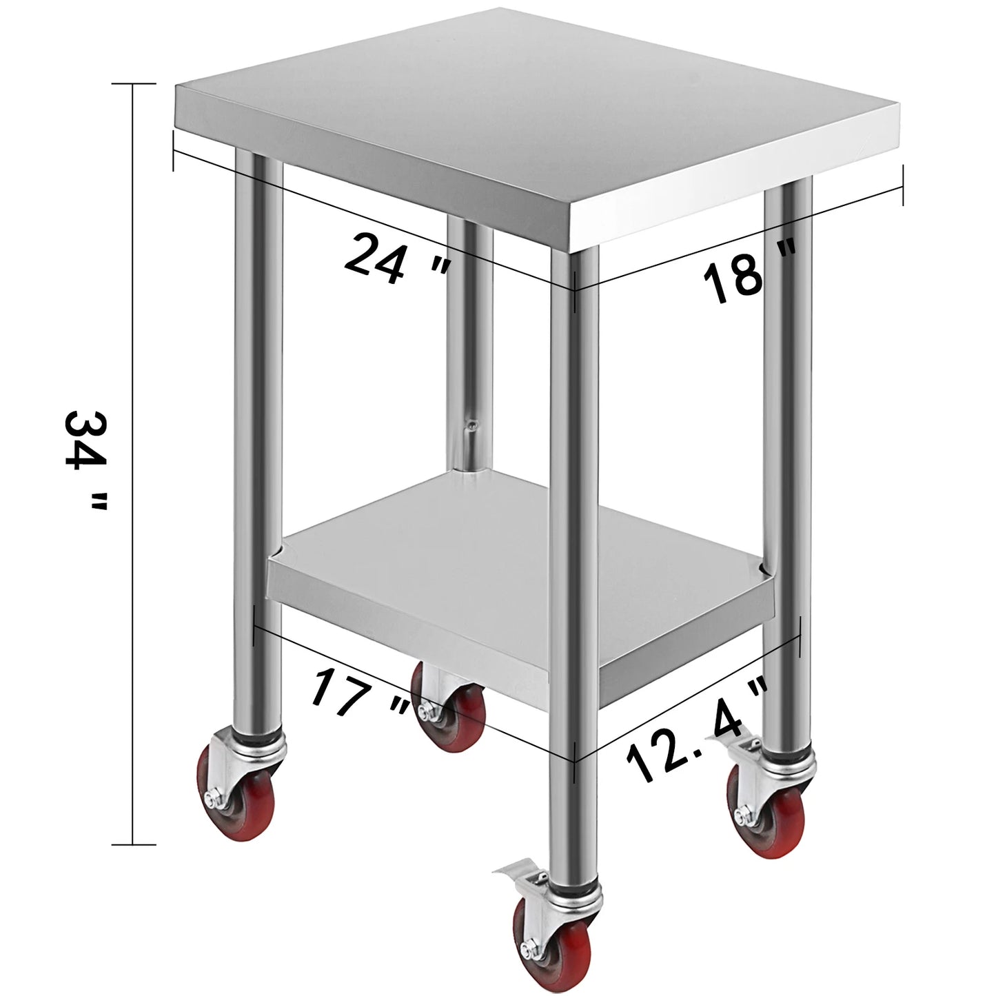 SucceBuy Stainless Steel Kitchen Prep Table With Caster Wheels Backsplash