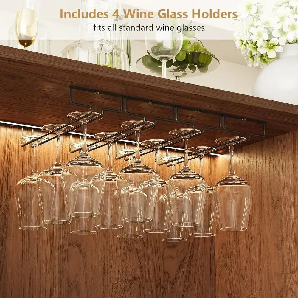55 LED-lit Wine & Liquor Cabinet with Power Outlet, Glass Holder, and Rack for Home Bar or Living Room
