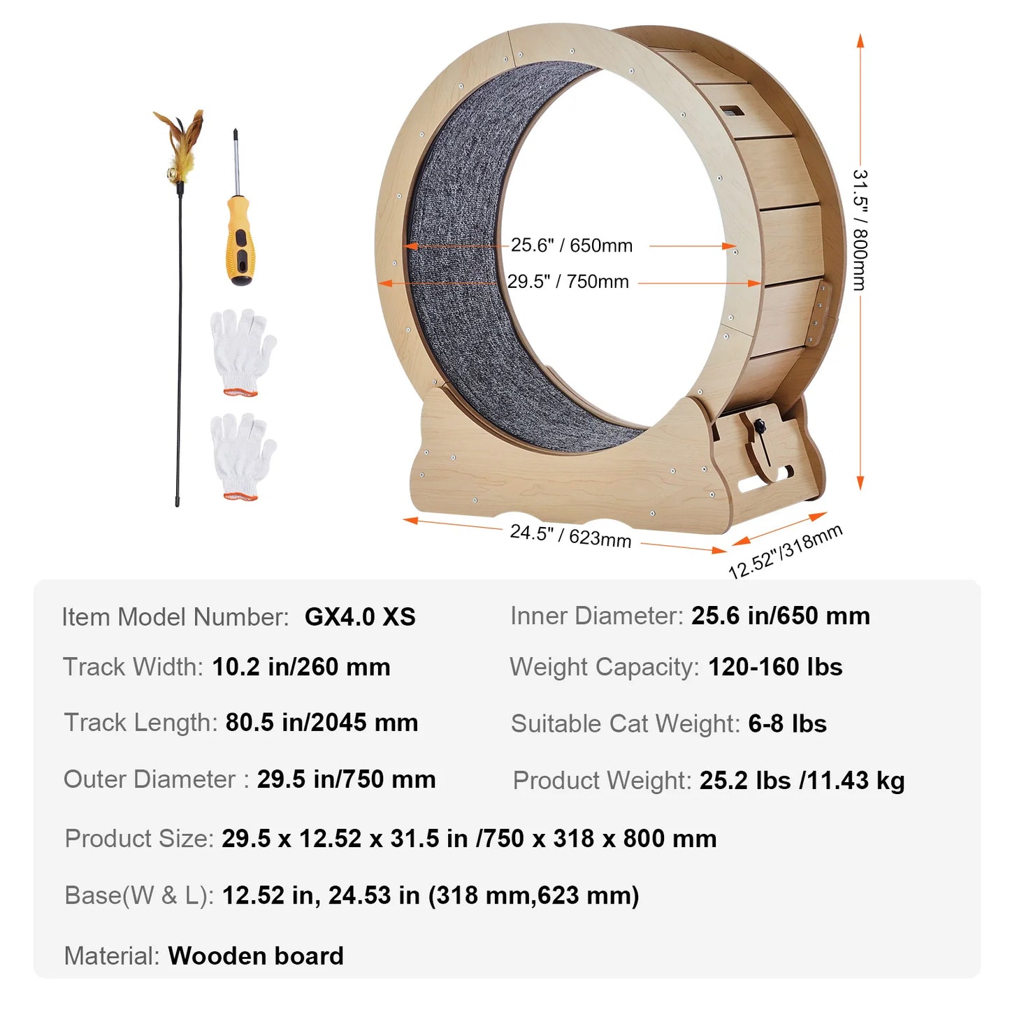 Wooden Cat Exercise Wheel With Detachable Carpet For Indoor Cats