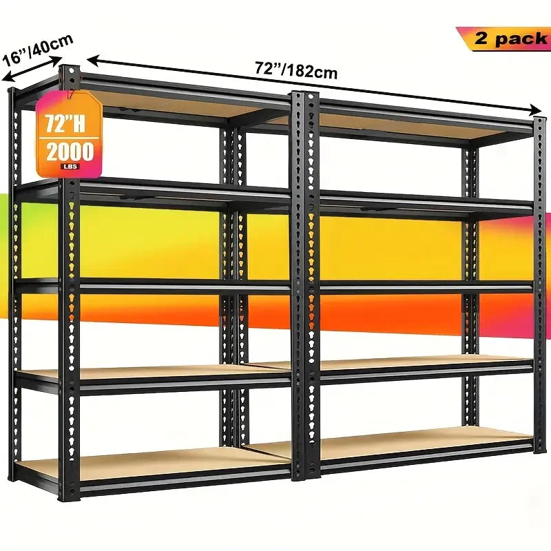 60/72 Inch two-piece set Heavy-duty Metal Storage Rack, With A Load-bearing Capacity Of 2000 Pounds Per Layer, Adjustable Height
