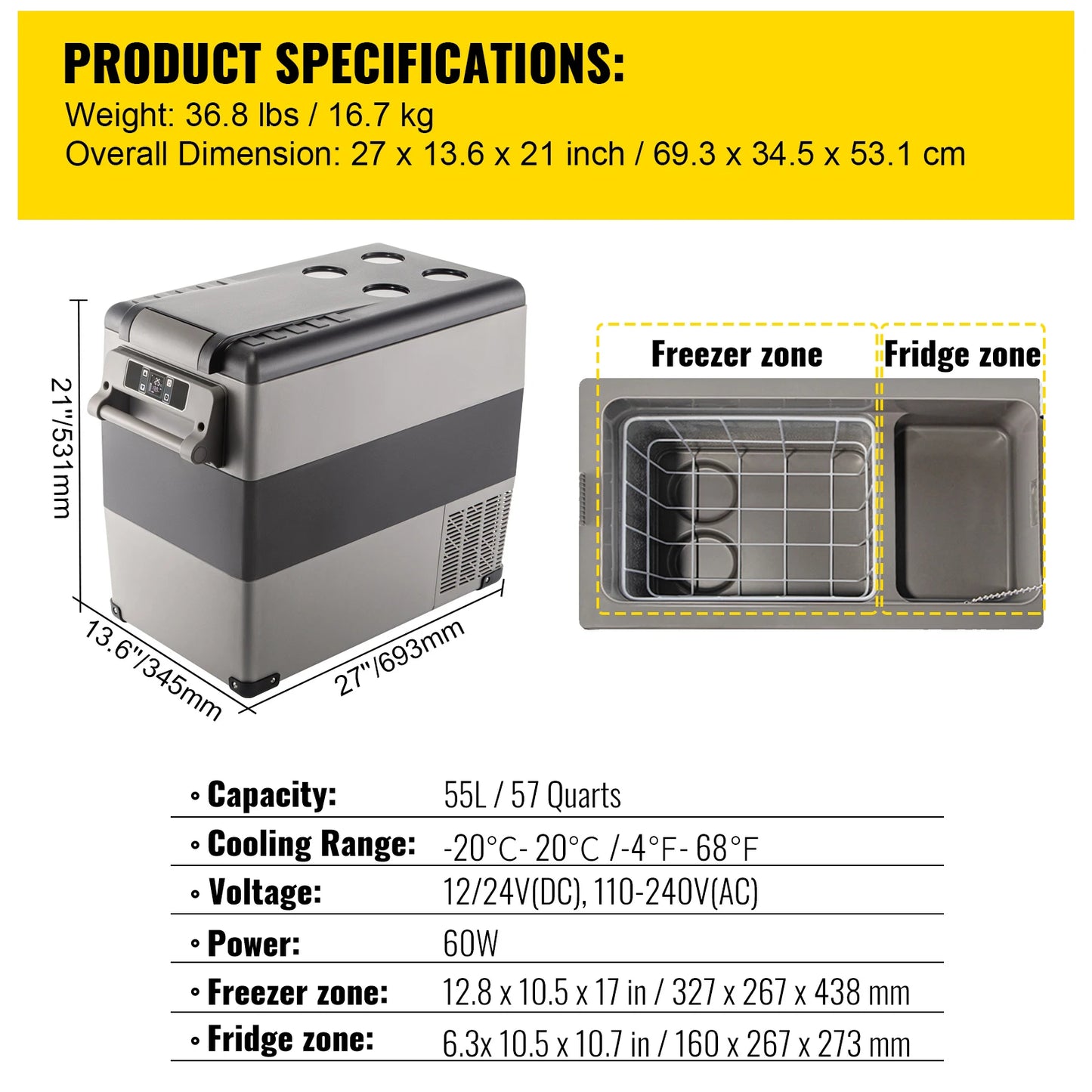 SucceBuy Portable Car Refrigerator Compressor Cooler 12V 110-240V Ice Box