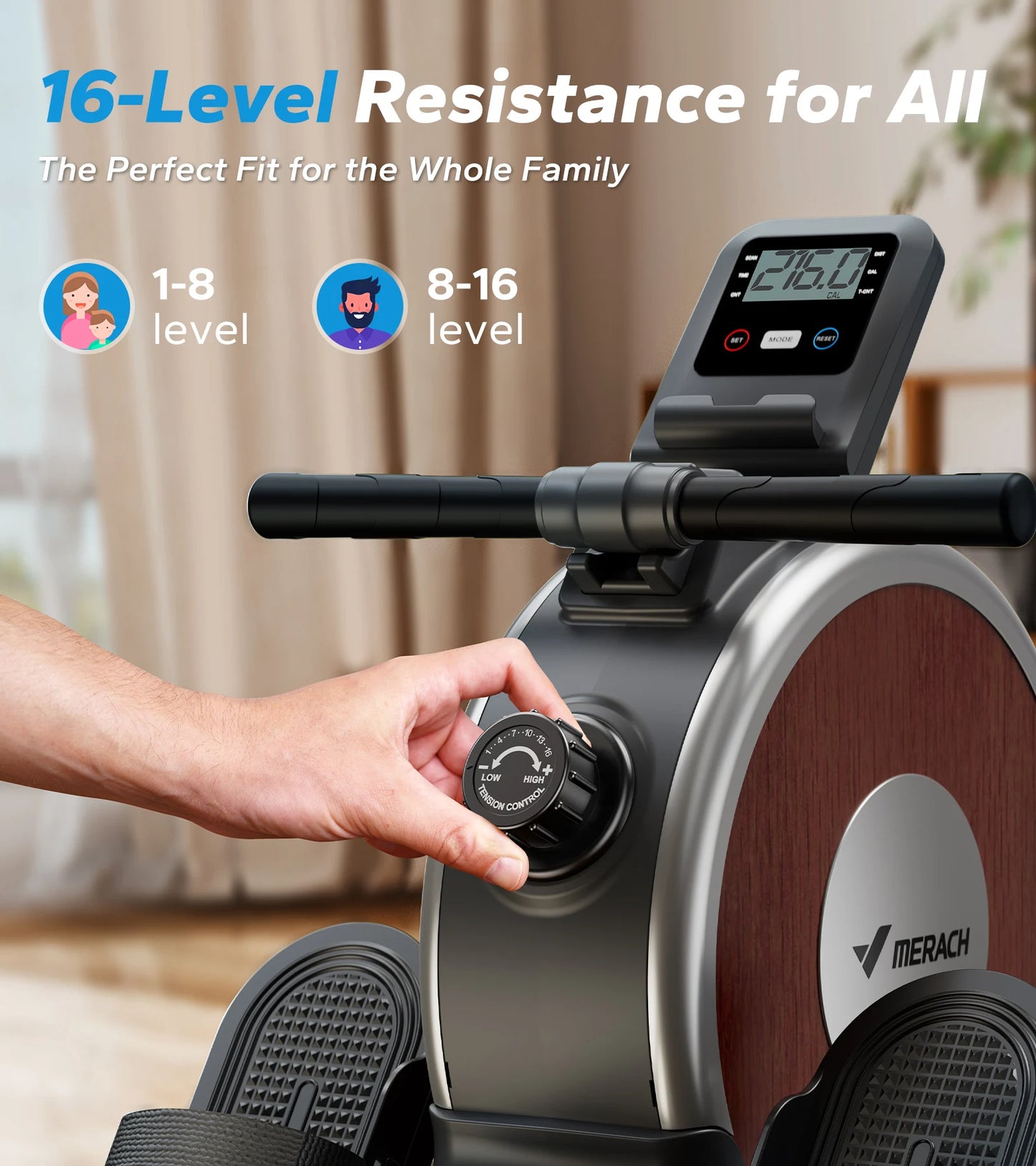 MERACH Magnetic Rowing Machine With 16 Levels Of Quiet Resistance