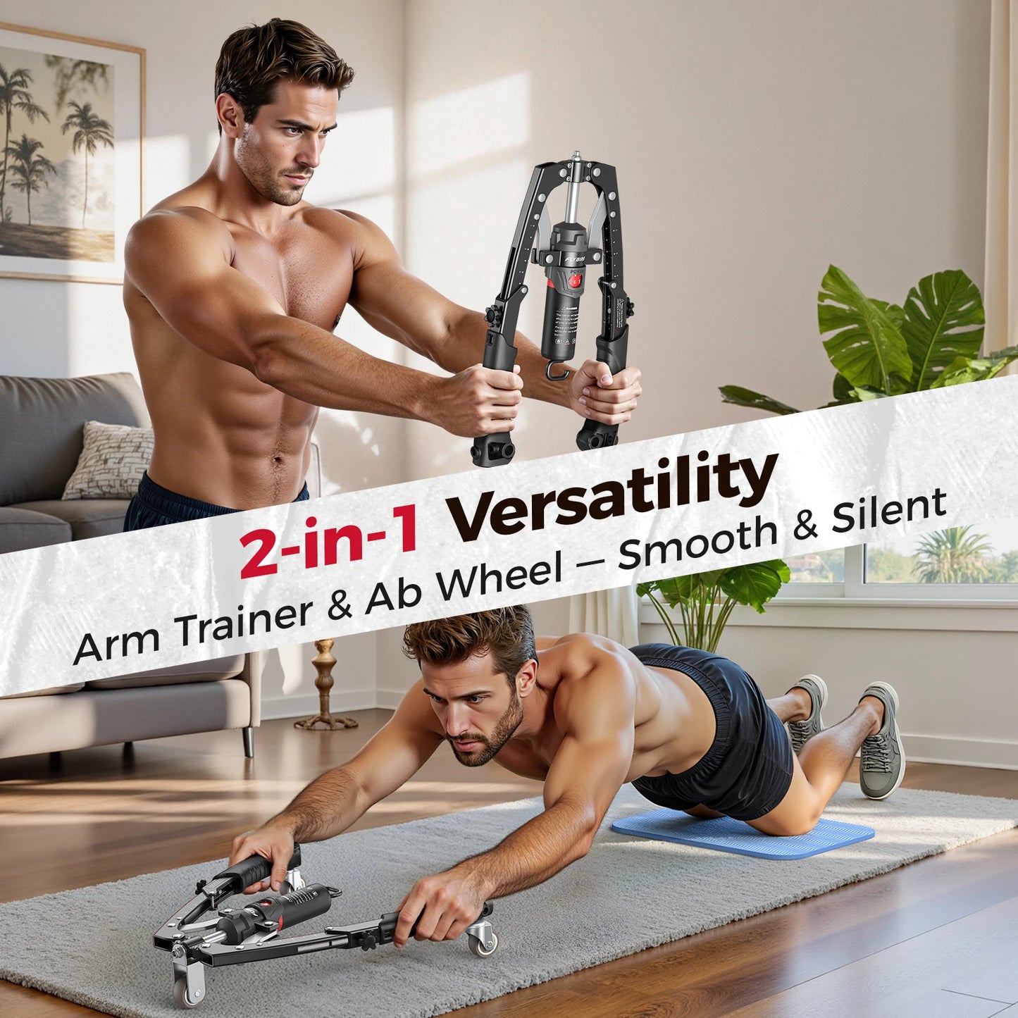 FED Fitness 3 In 1 Twister Arm Trainer With Ab Wheel And Hydraulic Power