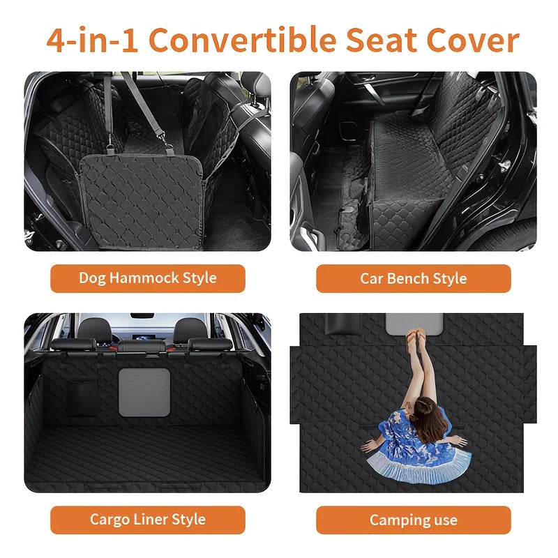 NONECN Dog Car Seat Cover With Storage Pockets And Waterproof Mesh Window