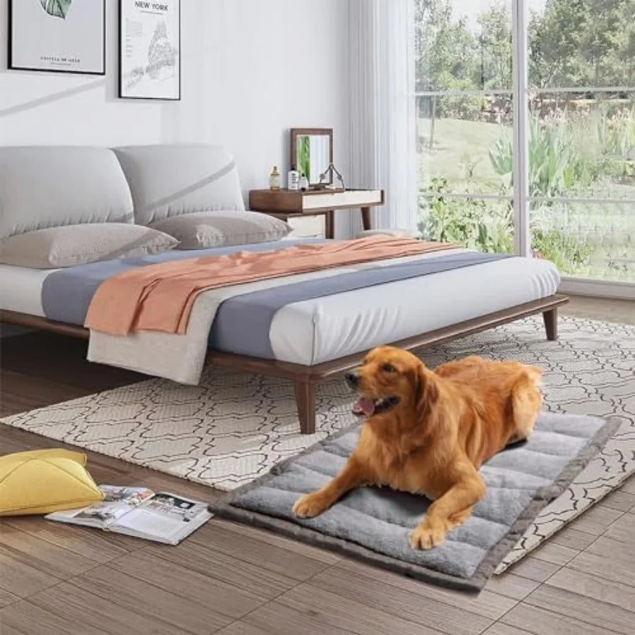 Outdoor Dog Bed, Portable Travel Mat, Rollup Pet Camping Gear, Crate Pad with Carry Handles, Super Soft, Machine Washable, 42'