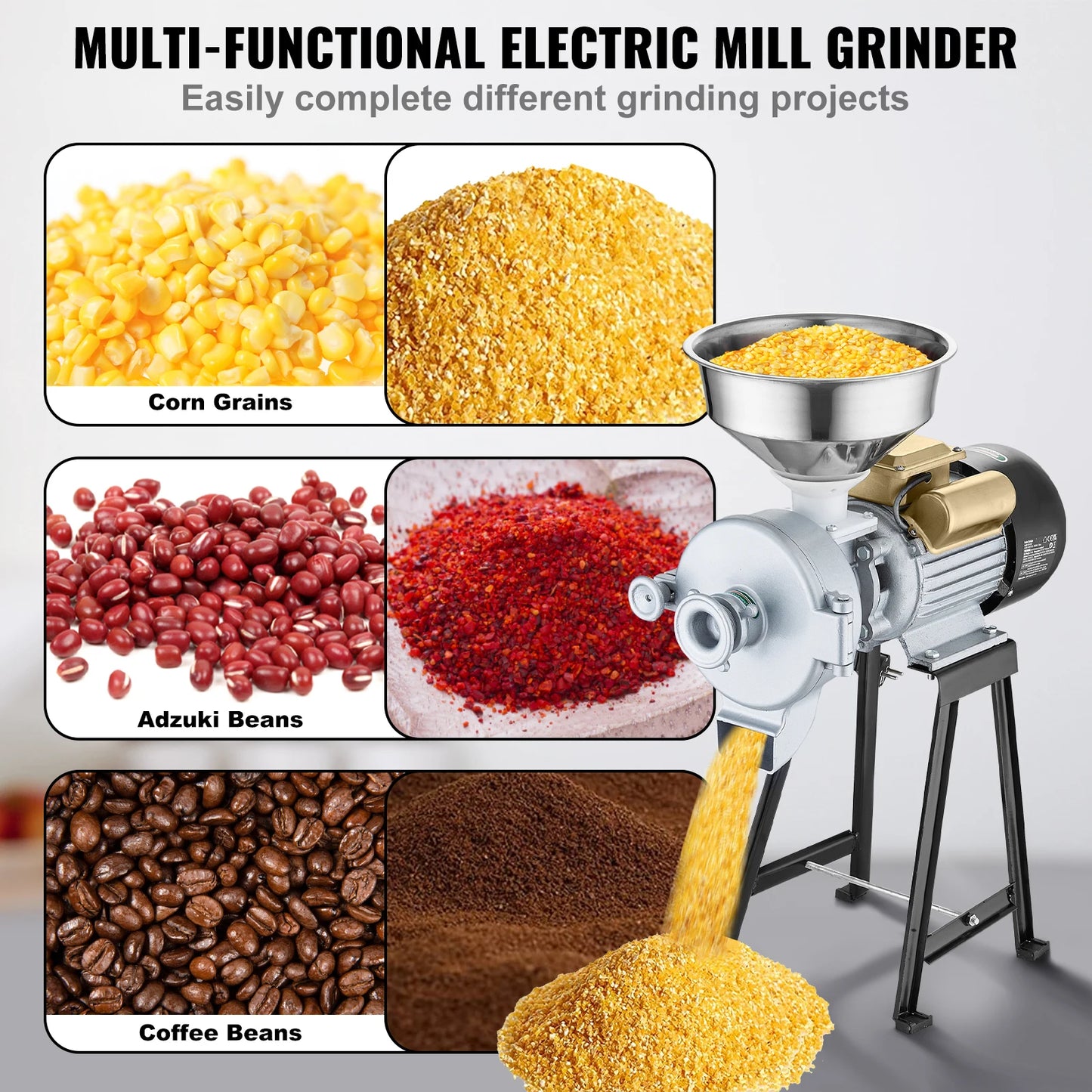 VEVOR Electric Grain Mill Grinder 3000W Dry And Wet Grinding