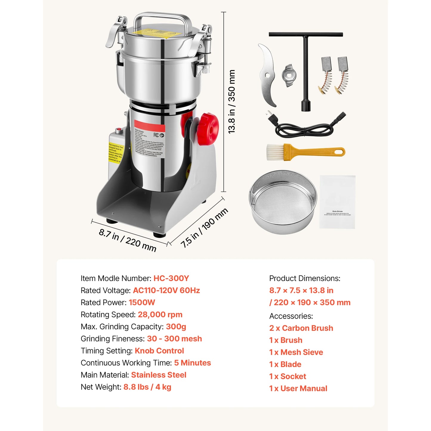 Succebuy Electric Grain Mill Grinder 28000RPM High Speed