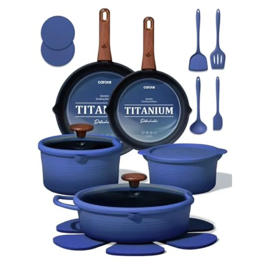 19pcs Pots and Pans Set, Nonstick Cookware Set Detachable Handle, Induction Kitchen Cookware Sets Non Stick with Removable Hand