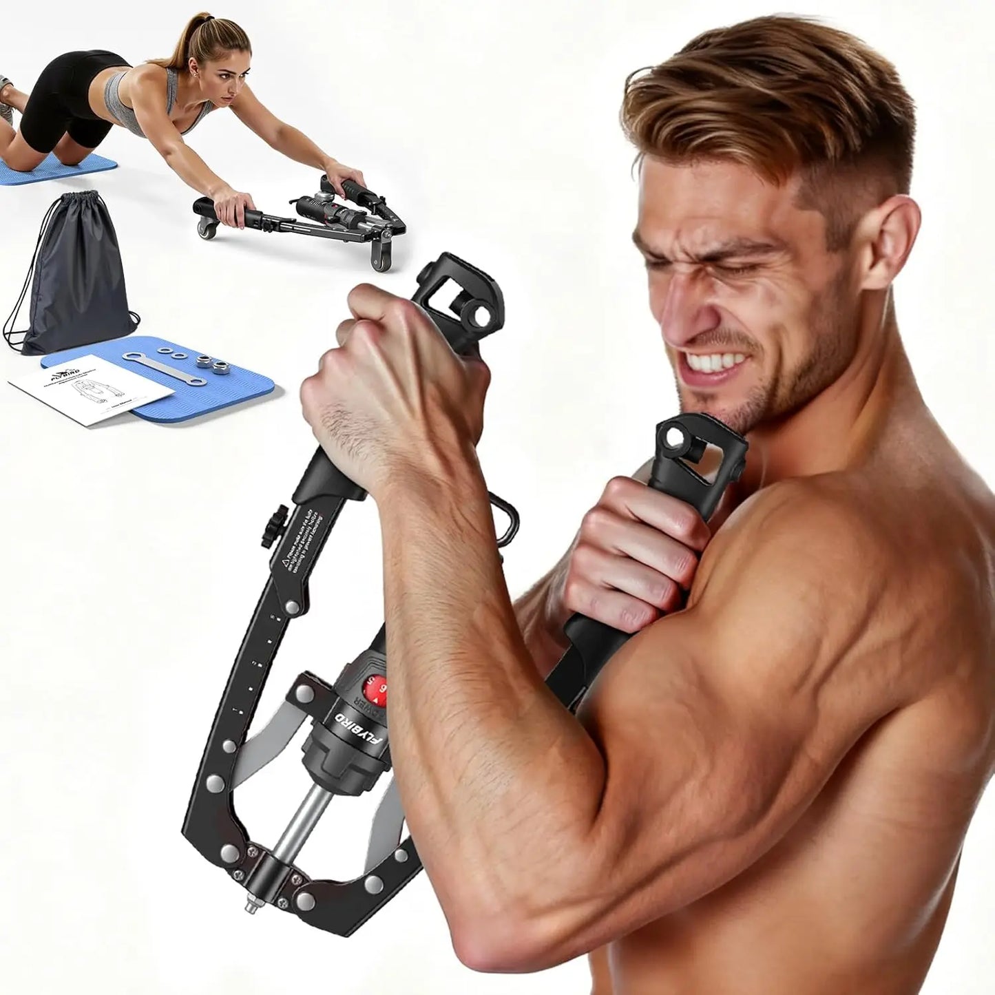 FED Fitness 3 In 1 Twister Arm Trainer With Ab Wheel And Hydraulic Power