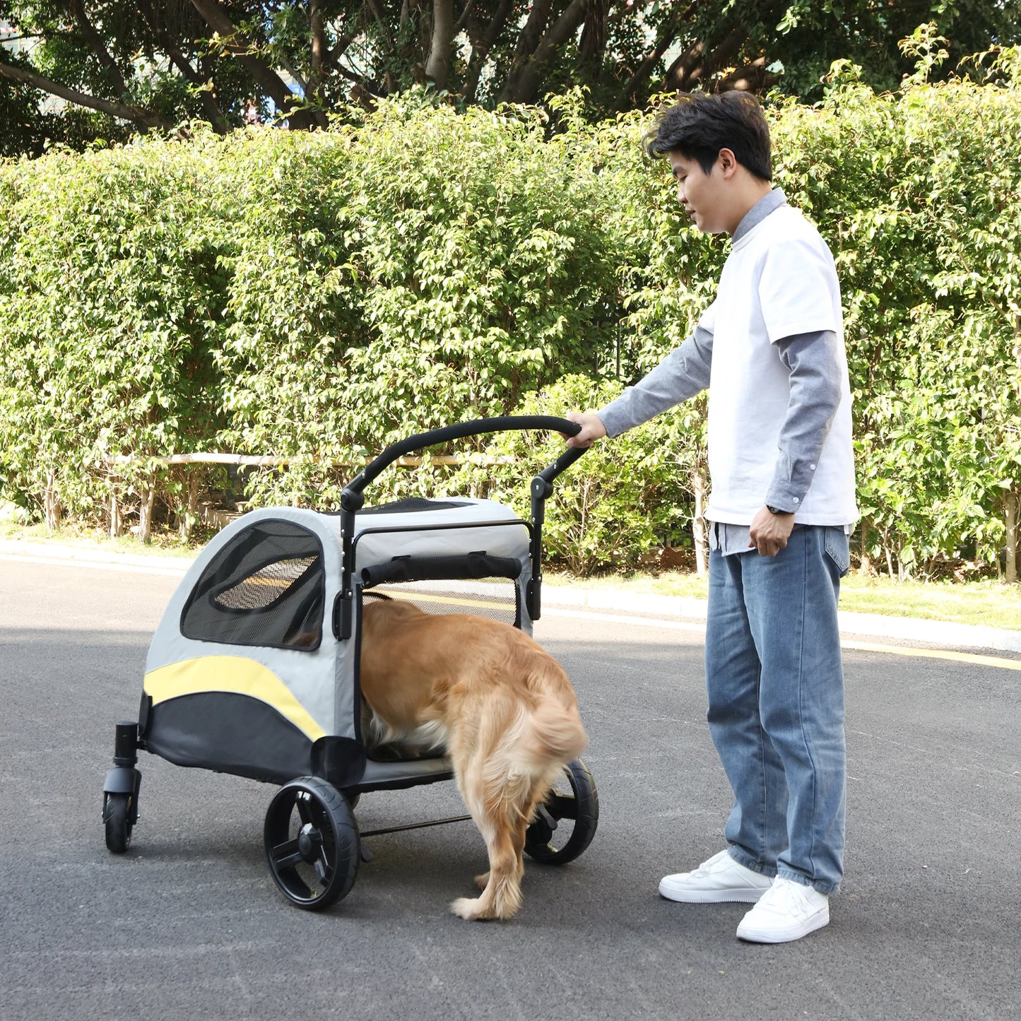 Portable Four-Wheel Dog Stroller Foldable Breathable Travel Carrier