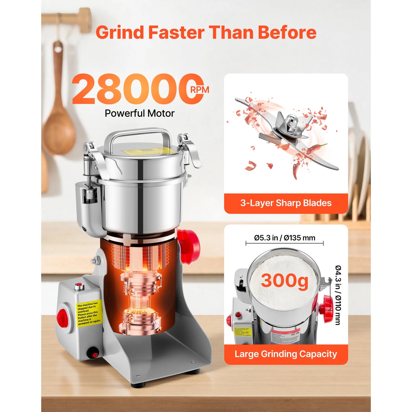 Succebuy Electric Grain Mill Grinder 28000RPM High Speed