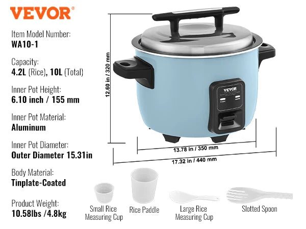 VEVOR Commercial Rice Cooker With Nonstick Inner Pot And 24 Hour Keep Warm