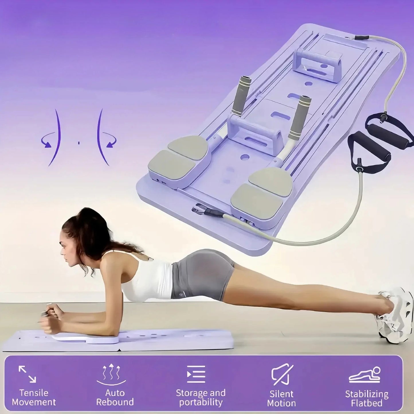 Foldable Pilates Reformer Board With Counter Core Training Resistance Bands