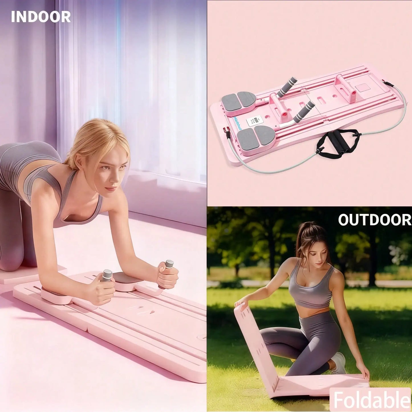 Foldable Pilates Reformer Board With Counter Core Training Resistance Bands