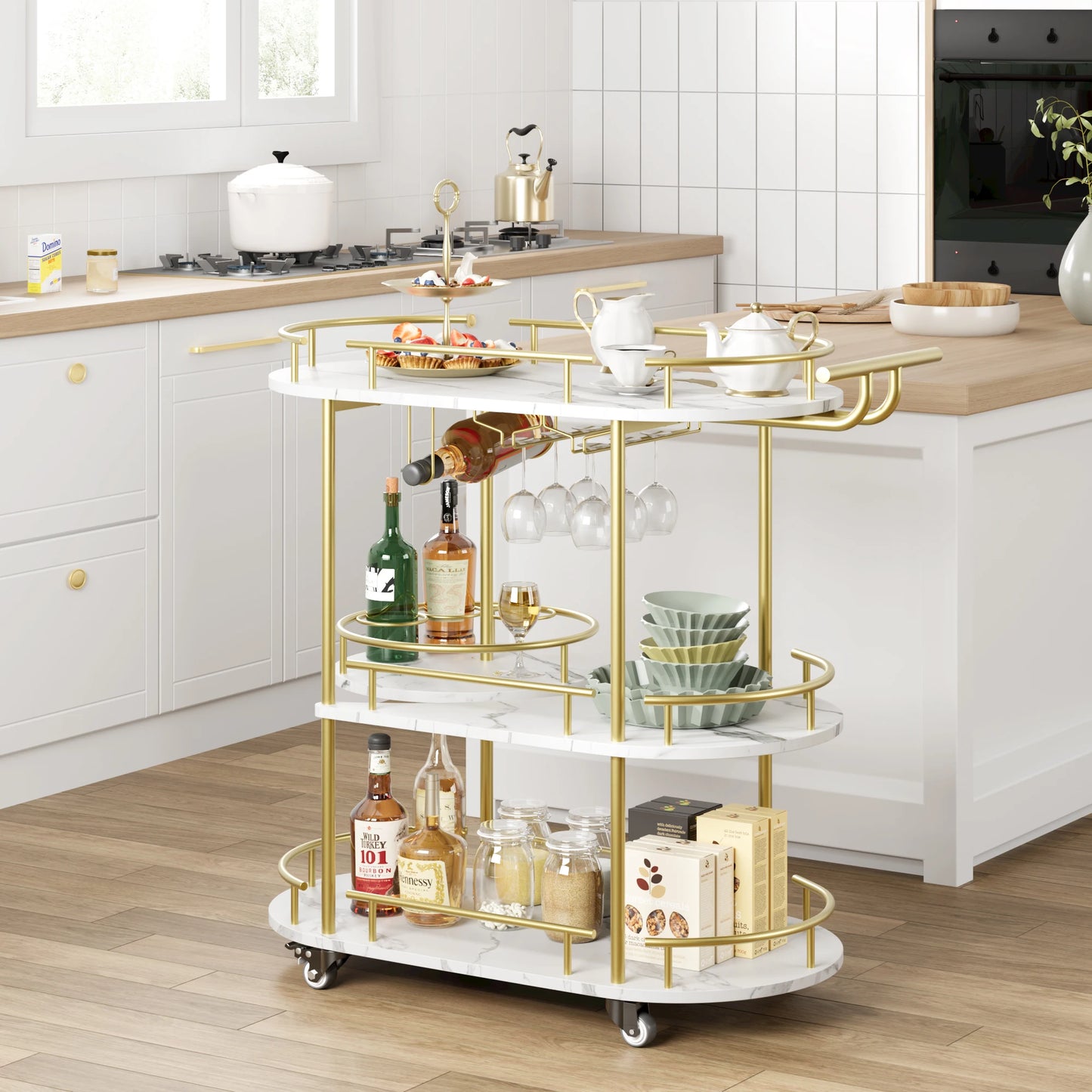 TWISTER.CK Bar Cart With 4 Tier Shelves And Wine Rack