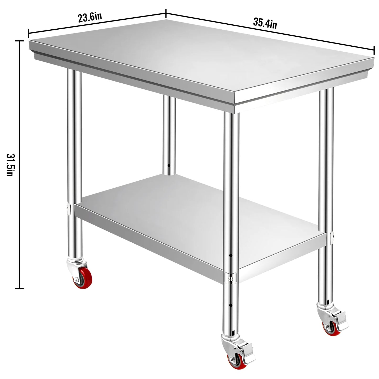 SucceBuy Stainless Steel Kitchen Prep Table With Caster Wheels Backsplash