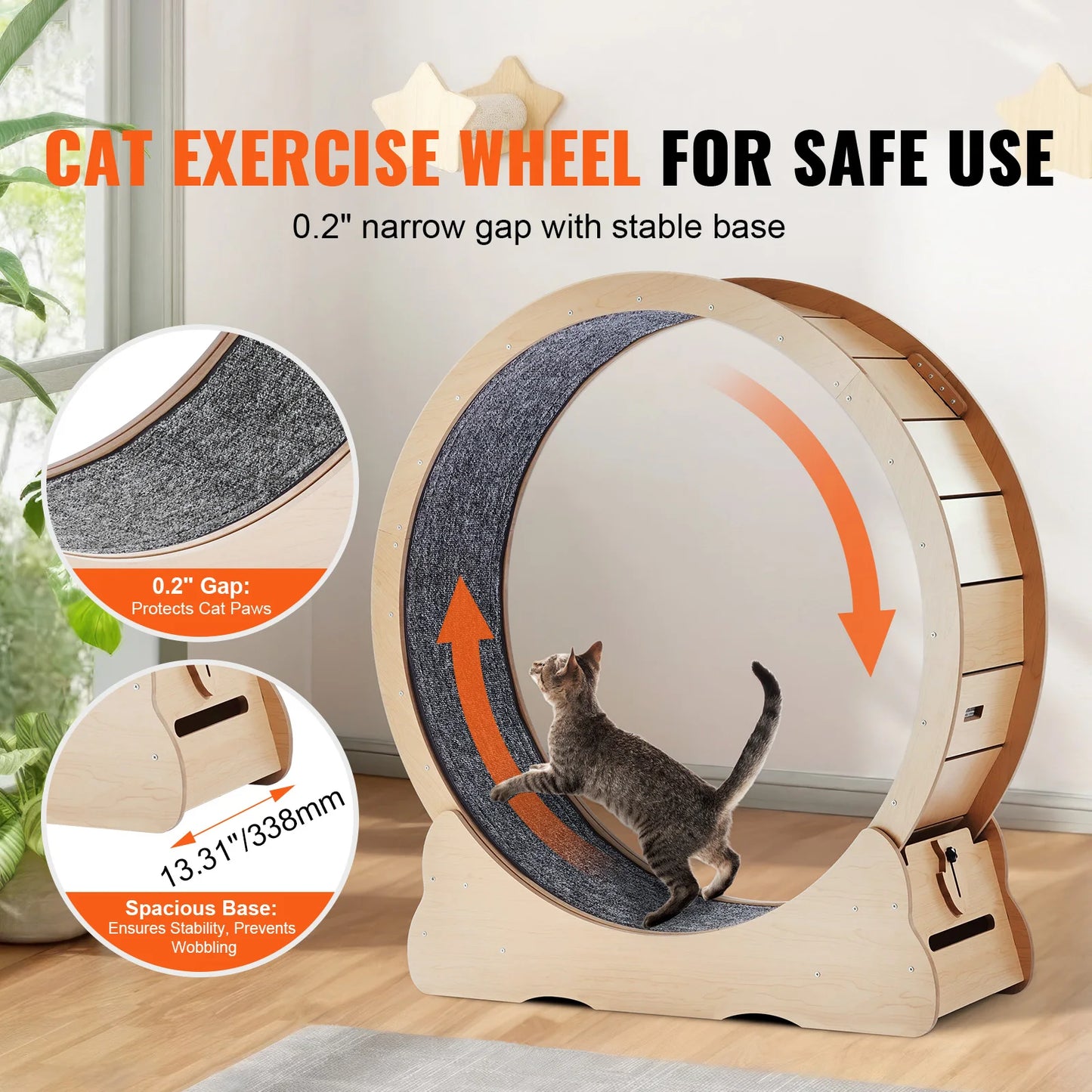 Wooden Cat Exercise Wheel With Detachable Carpet For Indoor Cats