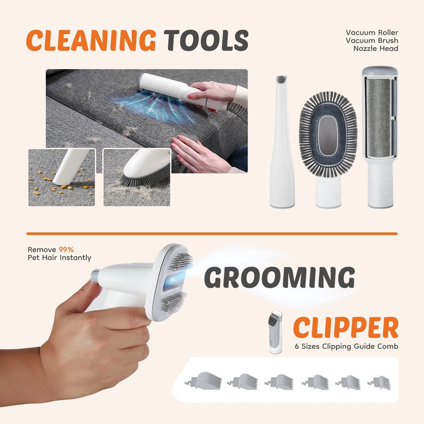 JHK Professional Pet Grooming Vacuum Kit With Cordless Low Noise Clippers
