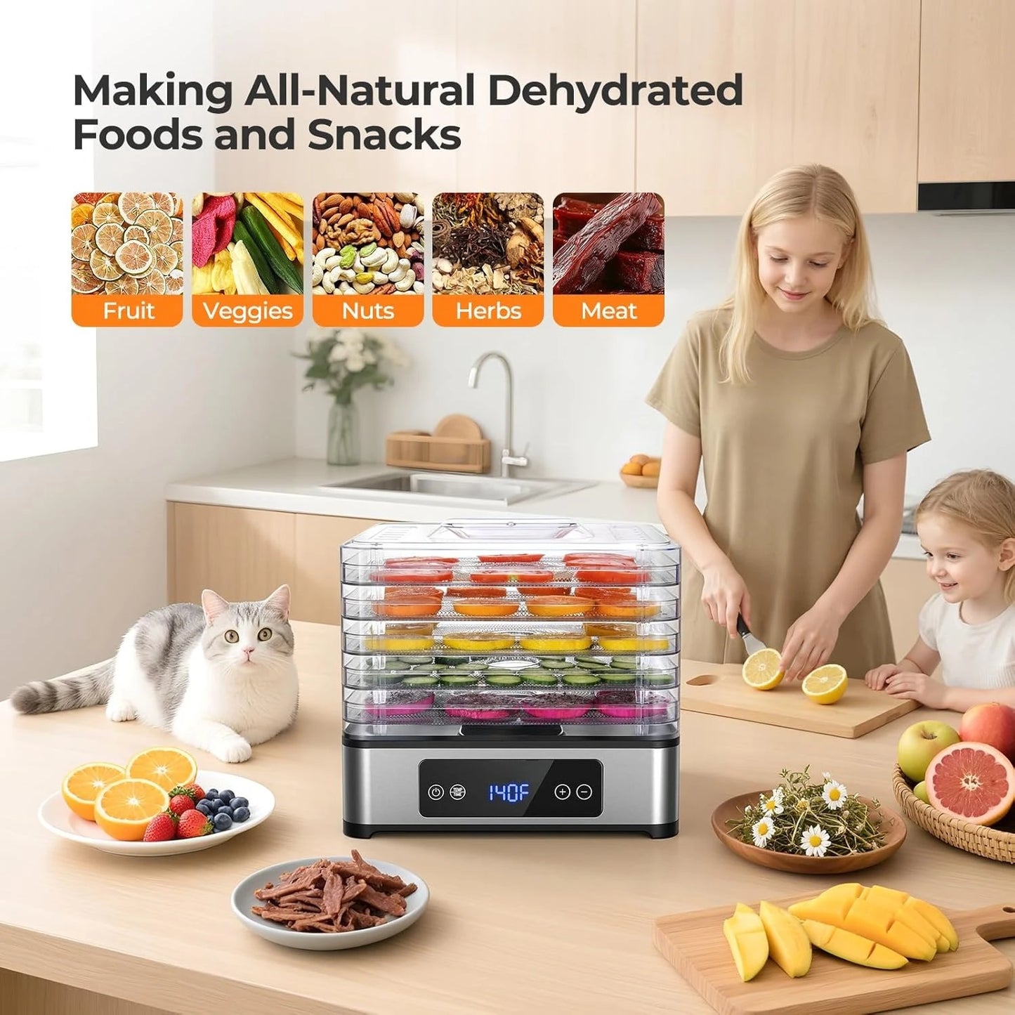 5 Tray Food Dehydrator 400W With 48H Timer And Temperature Control