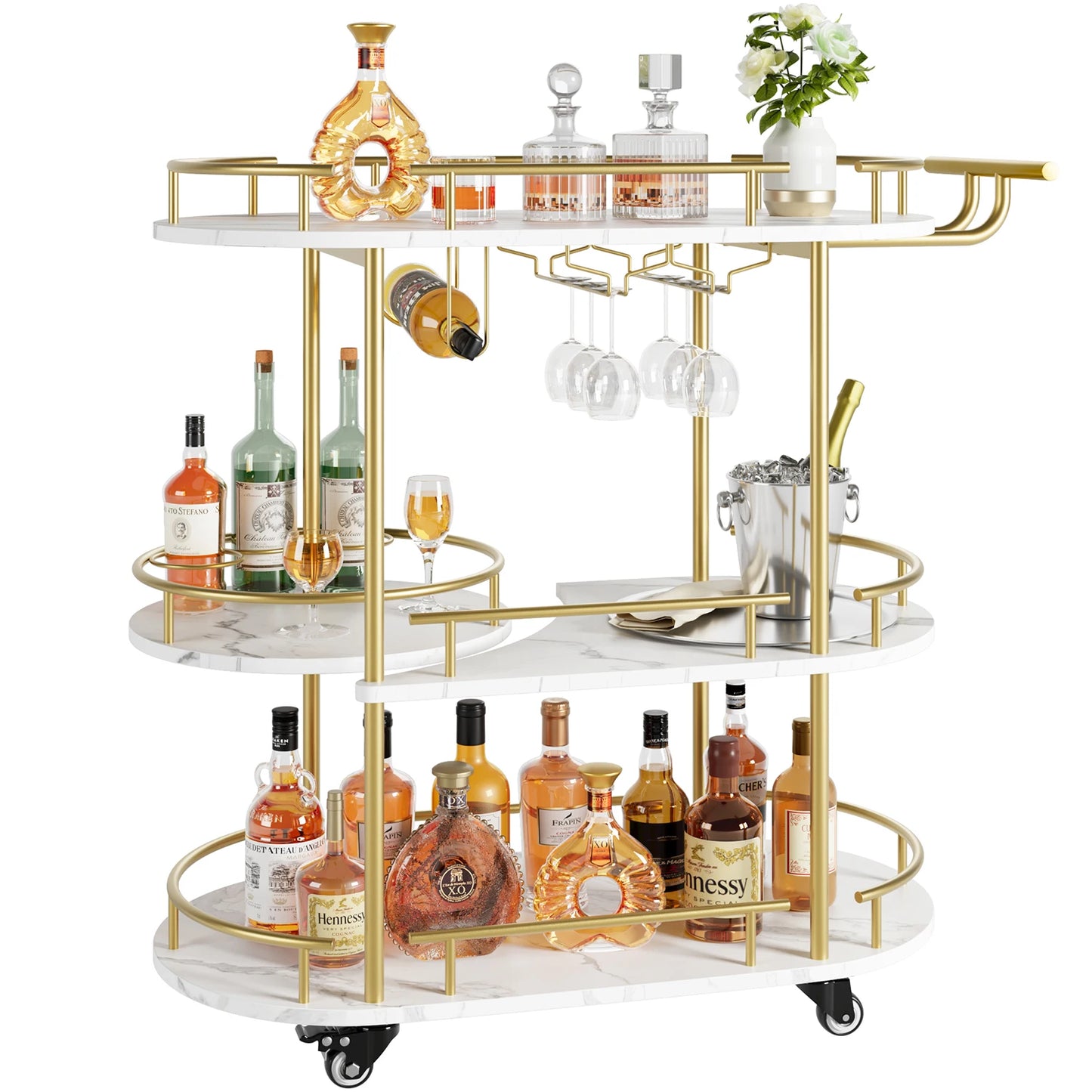 TWISTER.CK Bar Cart With 4 Tier Shelves And Wine Rack
