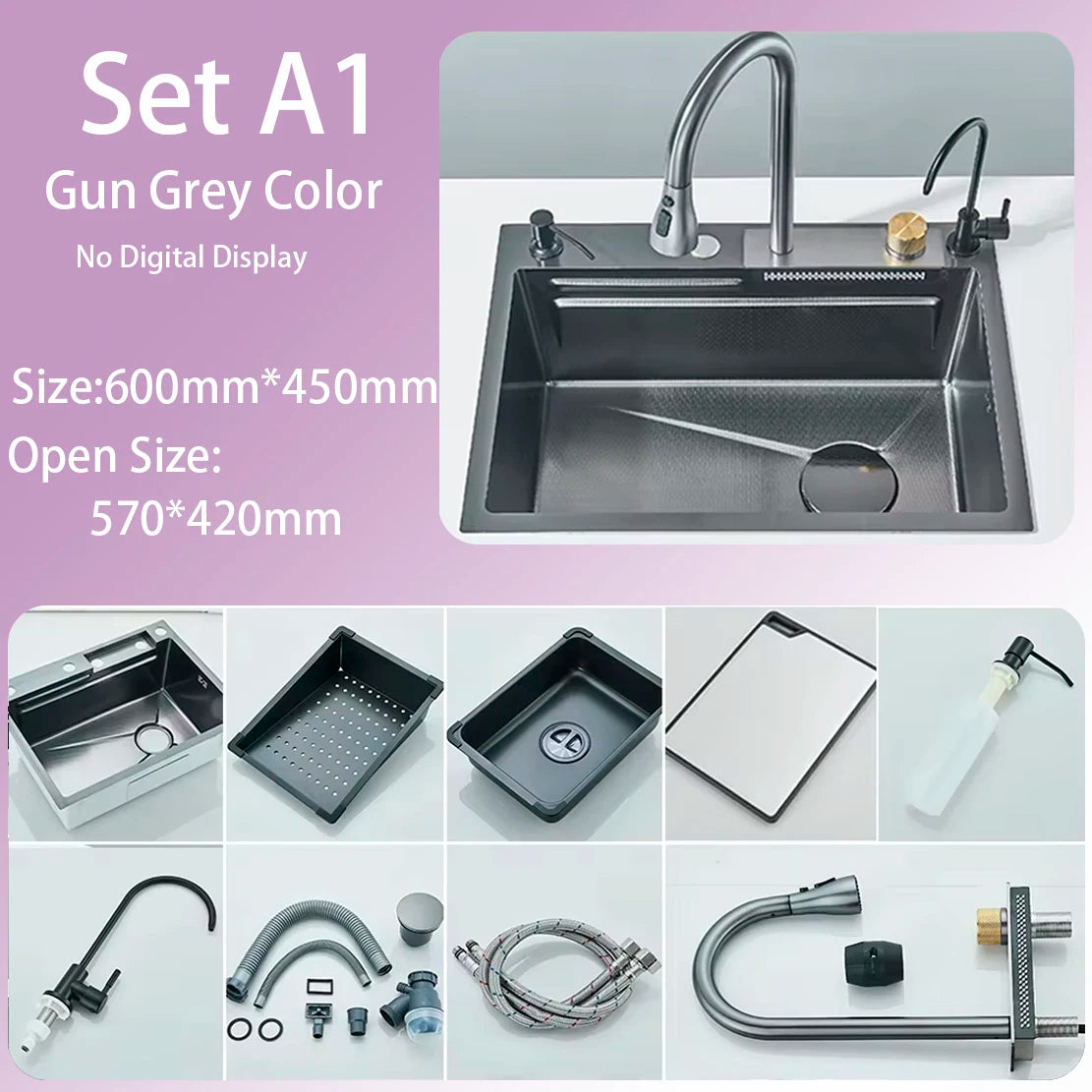 Kitchen Sink Faucet Large Integrate Digital Display Multi-Function Buttons Waterfall Soap Dispenser Cup Washer Kitchen Sink