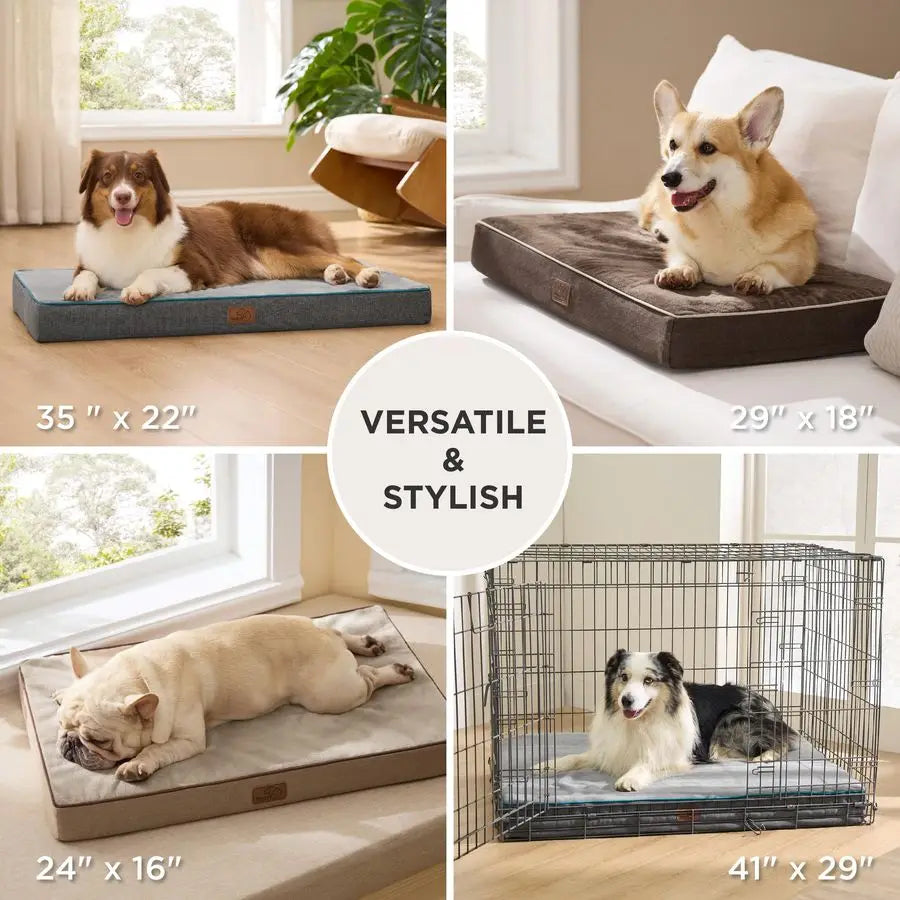 Memory Foam Dog Beds Large Sized Dog Orthopedic Pet Beds for Crate with Removable Washable Cover and Nonskid Bottom, Plush Flann