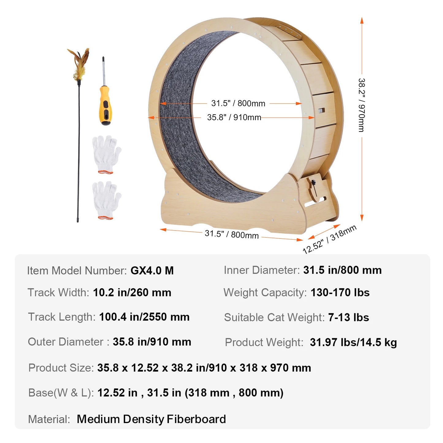 Wooden Cat Exercise Wheel With Detachable Carpet For Indoor Cats