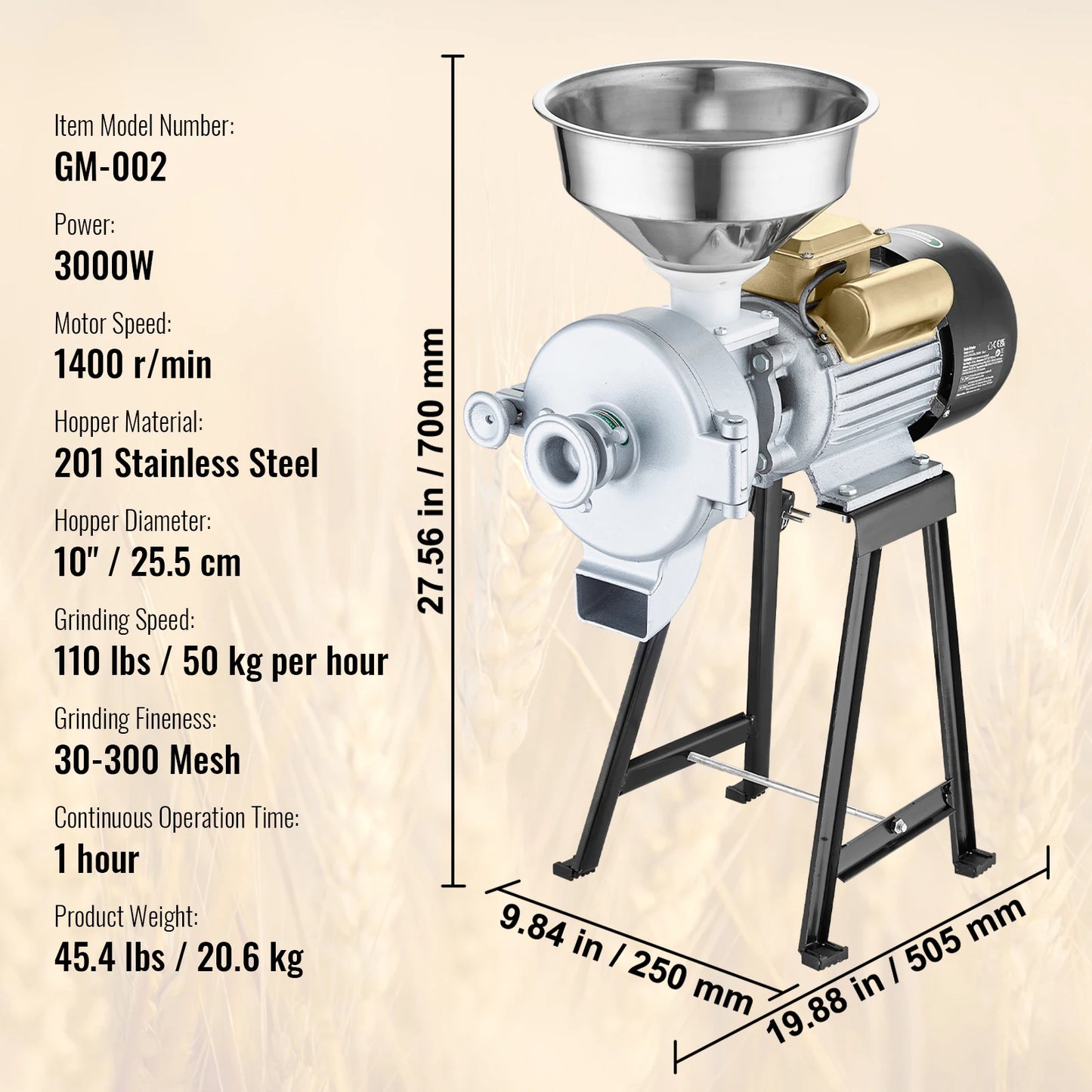 VEVOR Electric Grain Mill Grinder 3000W Dry And Wet Grinding