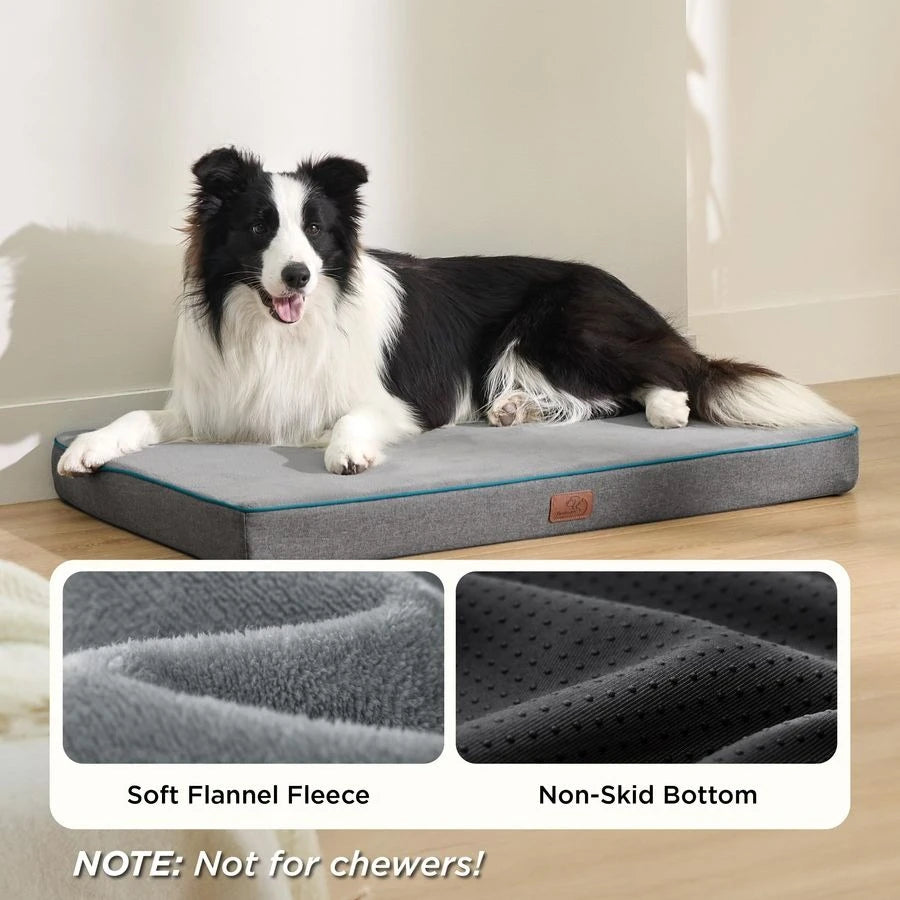 Memory Foam Dog Beds Large Sized Dog Orthopedic Pet Beds for Crate with Removable Washable Cover and Nonskid Bottom, Plush Flann