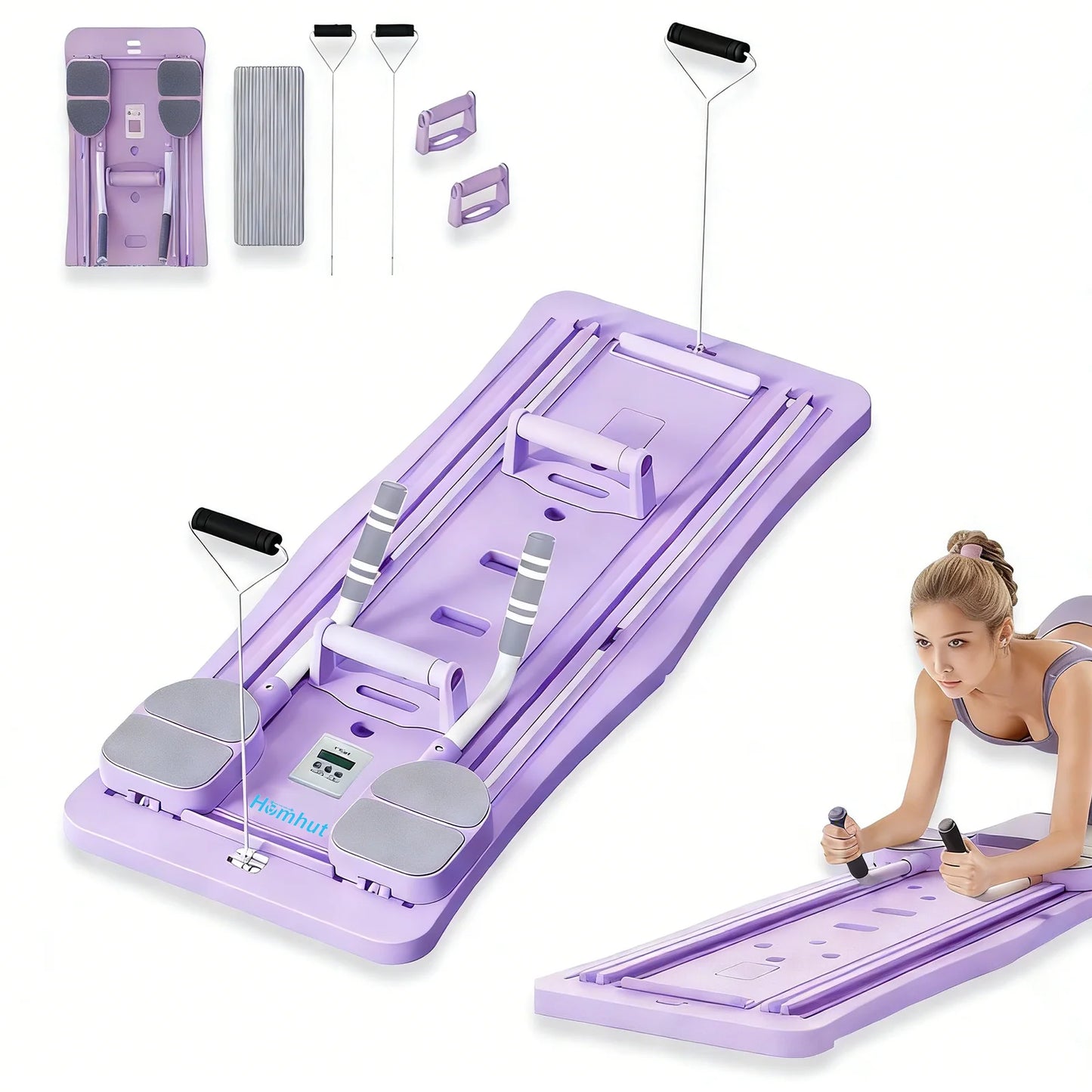 Foldable Pilates Reformer Board With Counter Core Training Resistance Bands