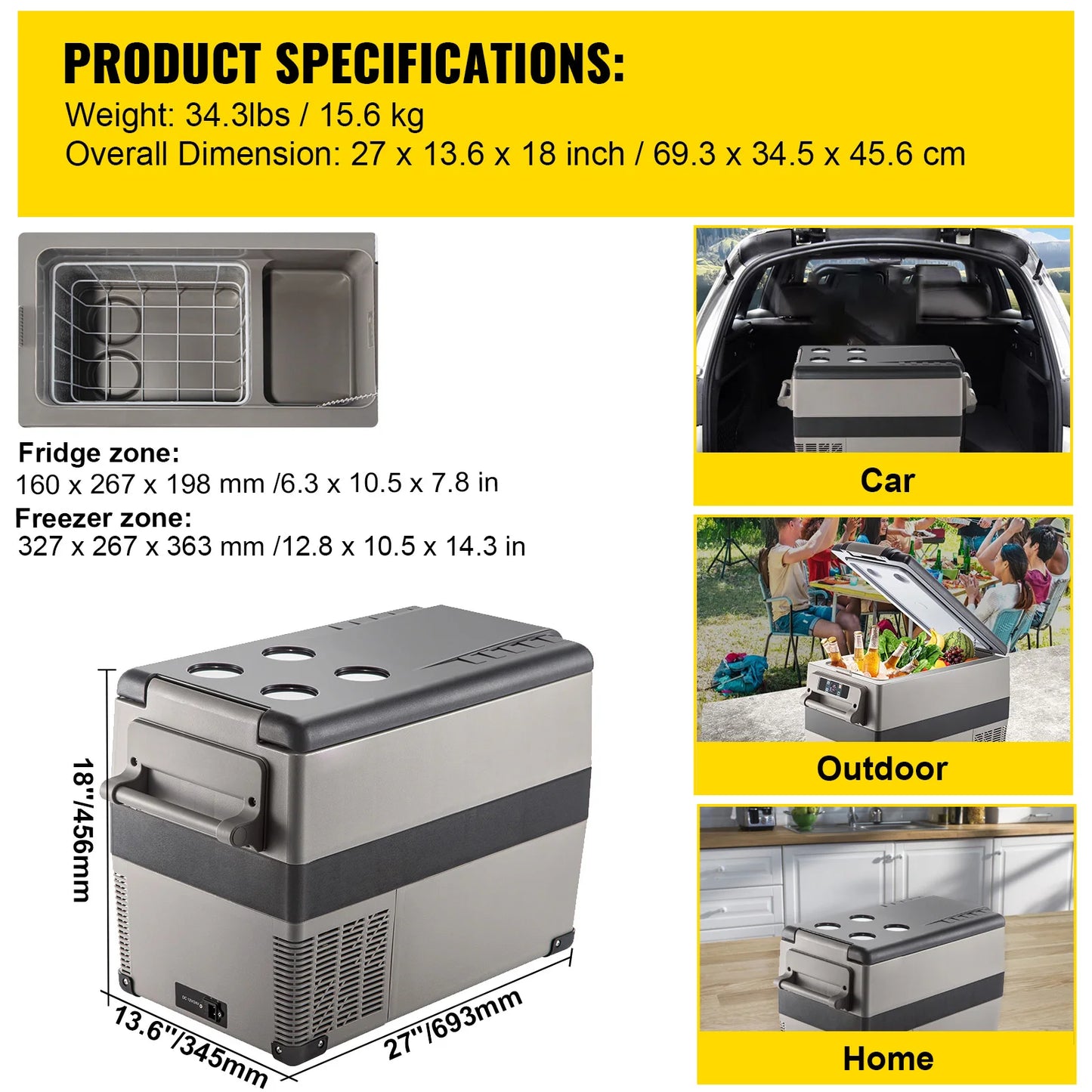 SucceBuy Portable Car Refrigerator Compressor Cooler 12V 110-240V Ice Box