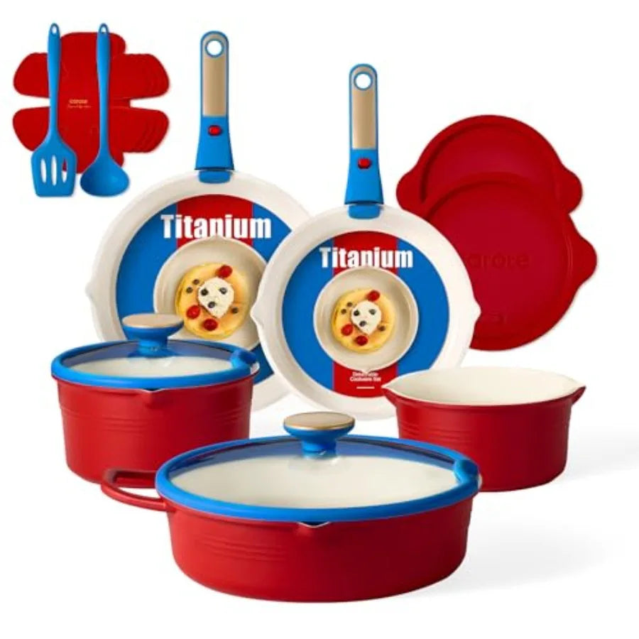 19pcs Pots and Pans Set, Nonstick Cookware Set Detachable Handle, Induction Kitchen Cookware Sets Non Stick with Removable Hand
