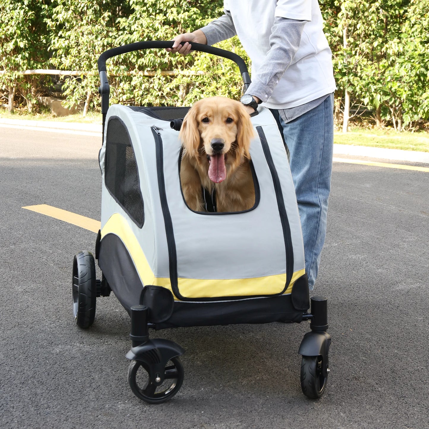 Portable Four-Wheel Dog Stroller Foldable Breathable Travel Carrier