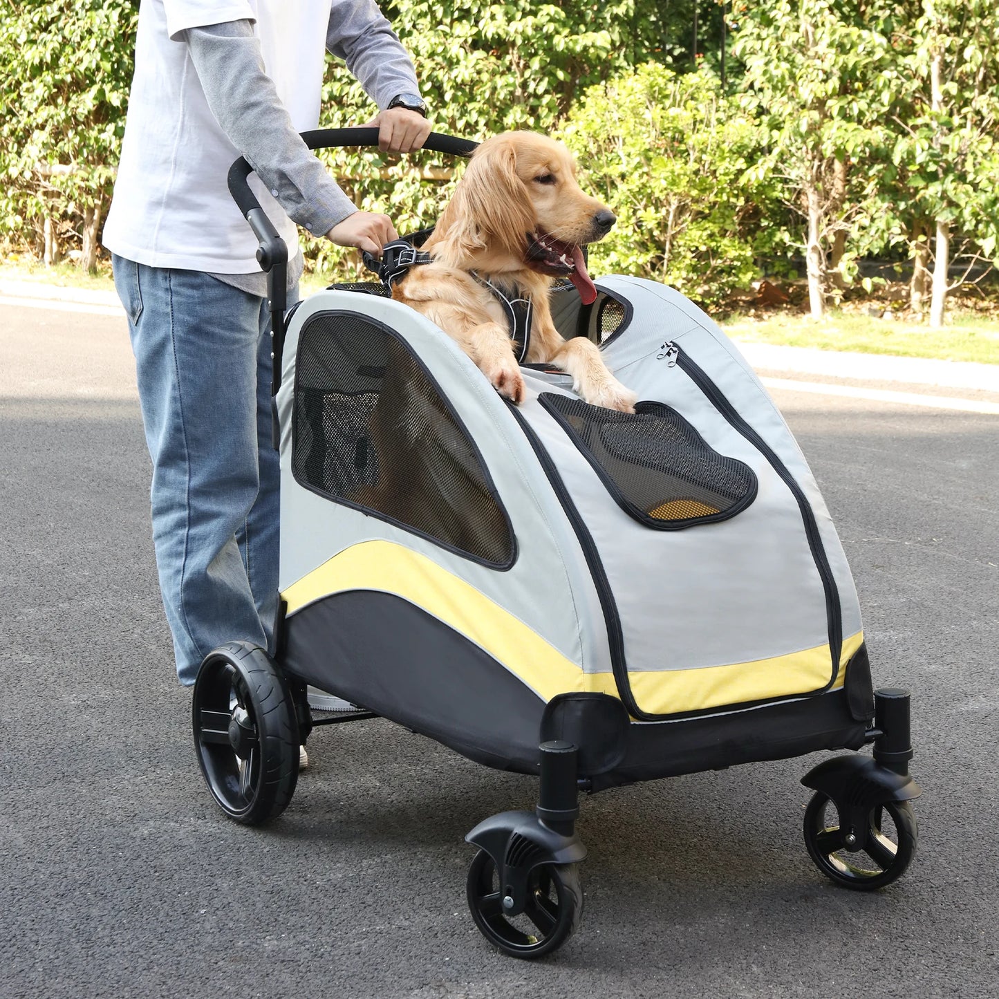 Portable Four-Wheel Dog Stroller Foldable Breathable Travel Carrier