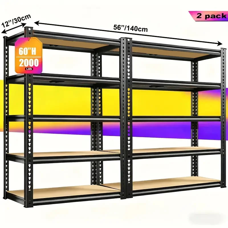 60/72 Inch two-piece set Heavy-duty Metal Storage Rack, With A Load-bearing Capacity Of 2000 Pounds Per Layer, Adjustable Height