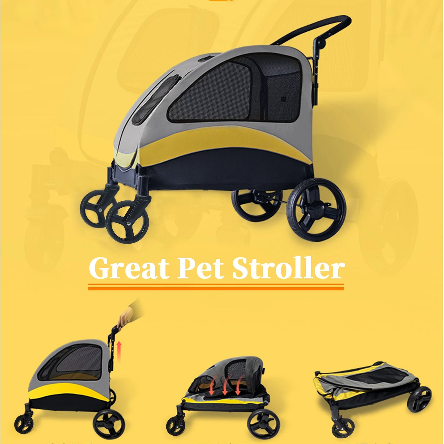 Portable Four-Wheel Dog Stroller Foldable Breathable Travel Carrier