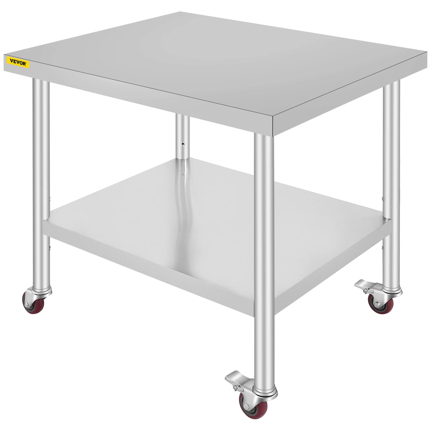 SucceBuy Stainless Steel Kitchen Prep Table With Caster Wheels Backsplash