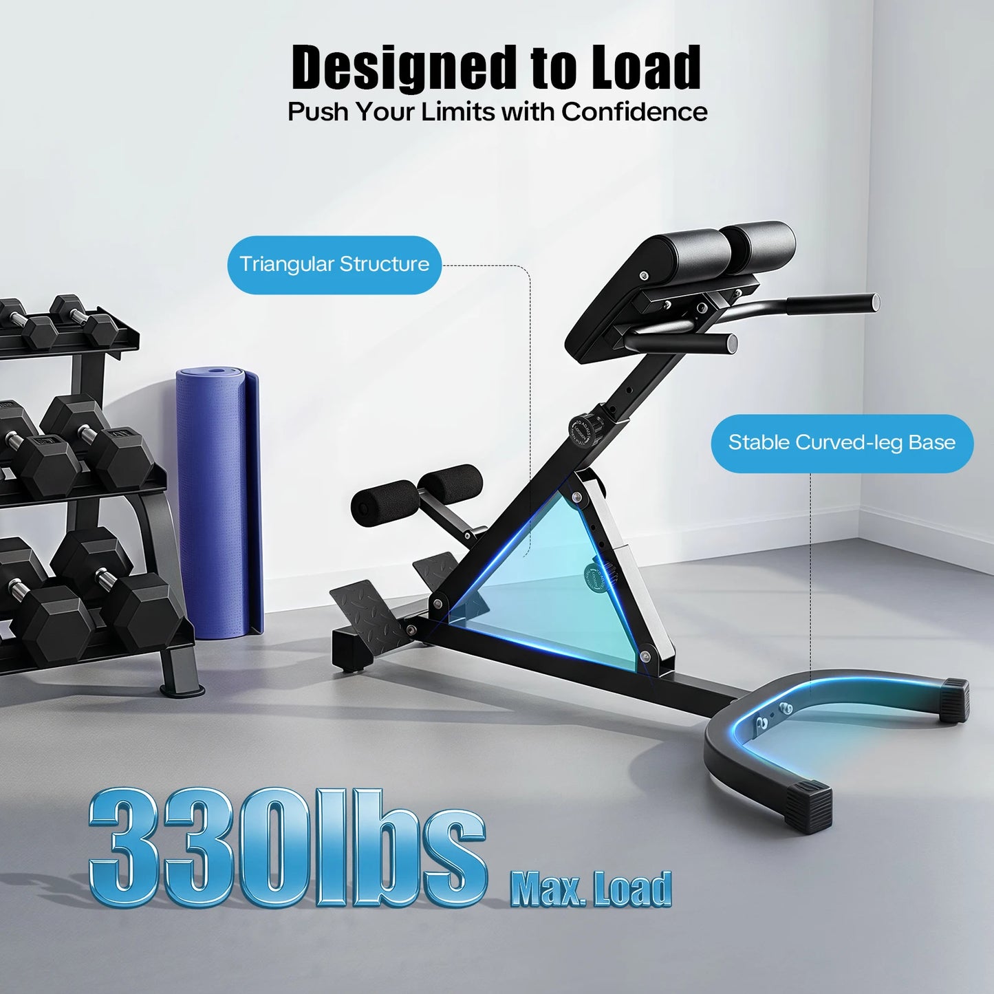 Roman Chair Back Extension Machine 330lbs Capacity for Core Training
