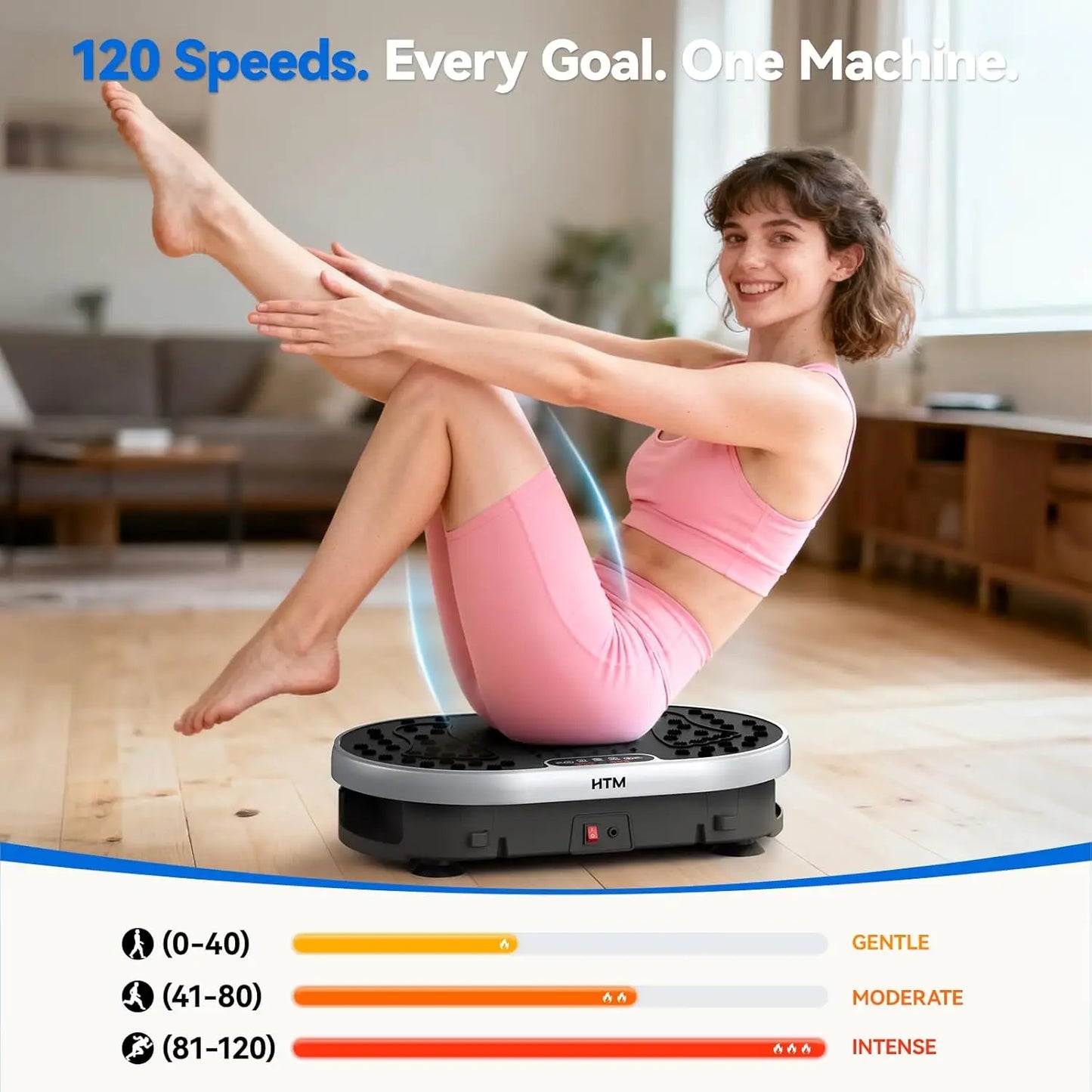 HTM Vibration Plate Exercise Machine With 120 Speeds 9 Programs