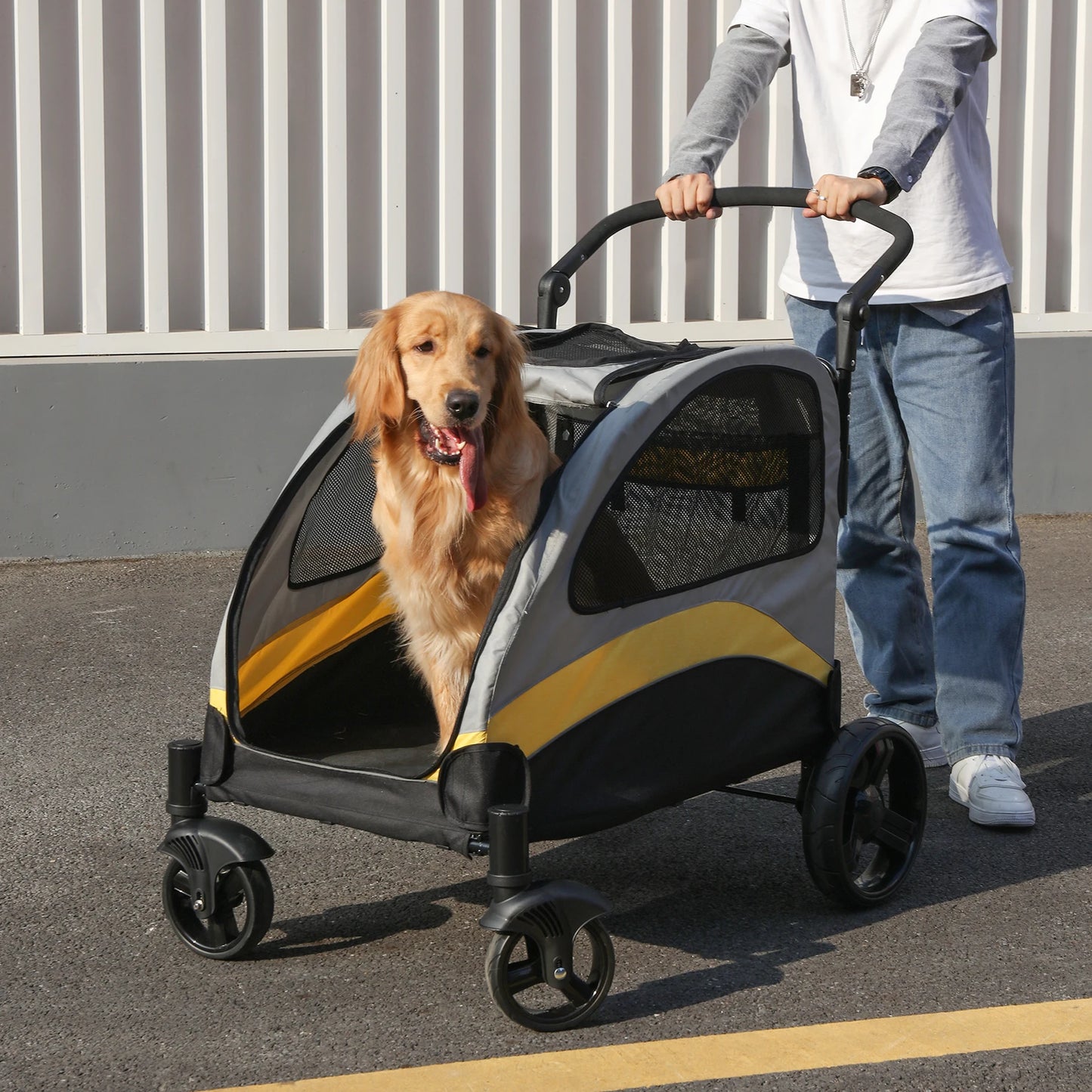 Portable Four-Wheel Dog Stroller Foldable Breathable Travel Carrier