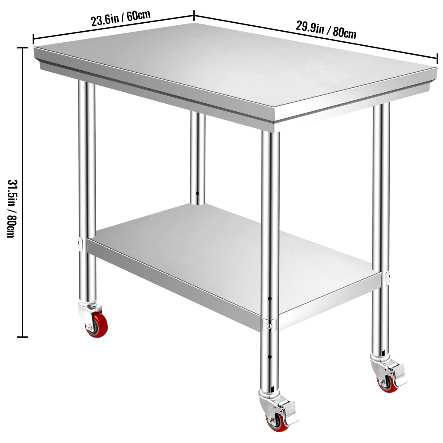 SucceBuy Stainless Steel Kitchen Prep Table With Caster Wheels Backsplash