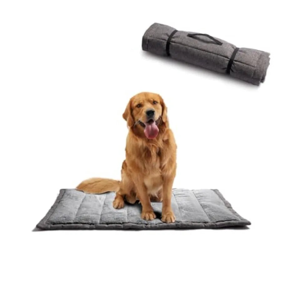 Outdoor Dog Bed, Portable Travel Mat, Rollup Pet Camping Gear, Crate Pad with Carry Handles, Super Soft, Machine Washable, 42'