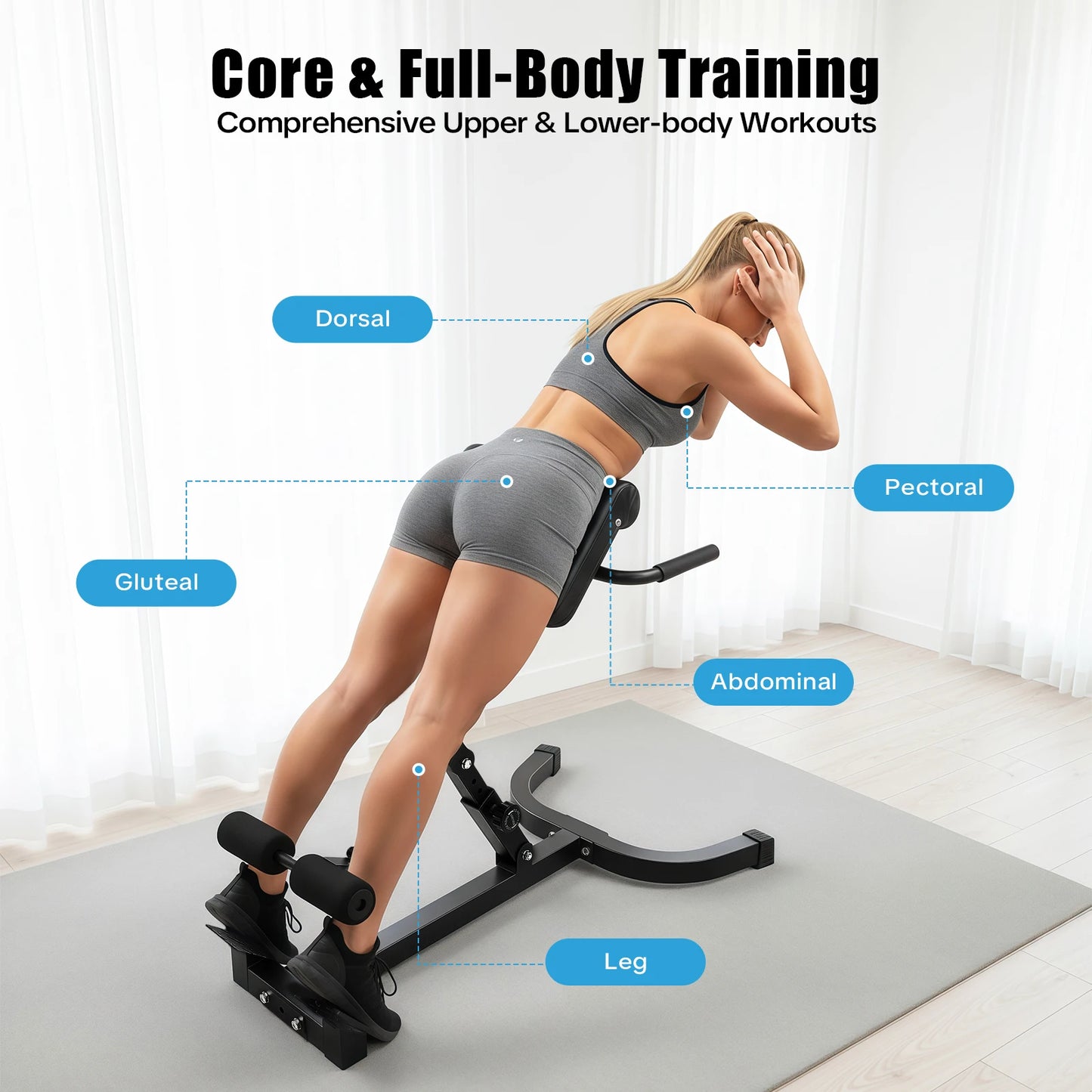 Roman Chair Back Extension Machine 330lbs Capacity for Core Training