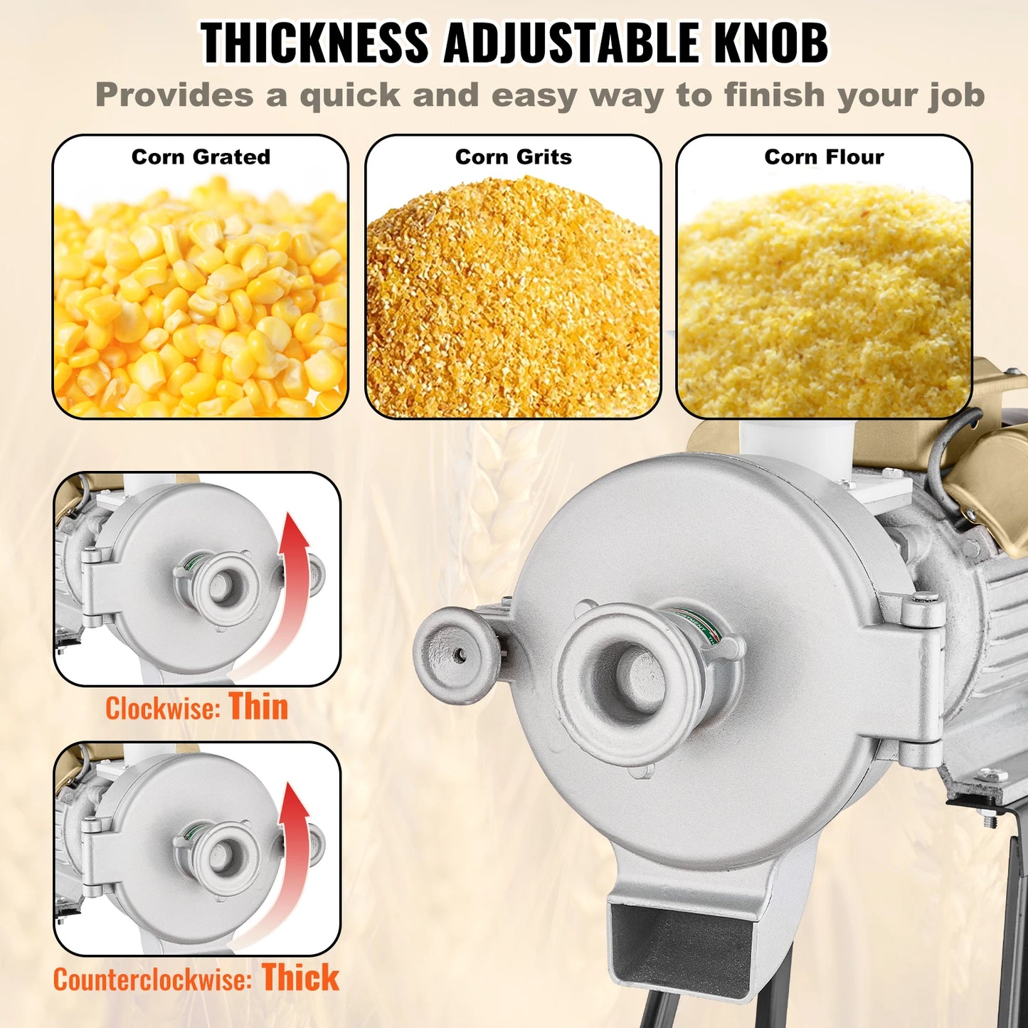 VEVOR Electric Grain Mill Grinder 3000W Dry And Wet Grinding