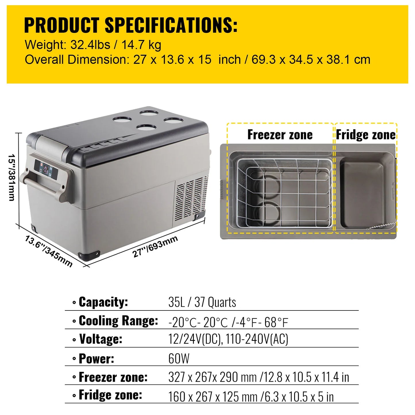 SucceBuy Portable Car Refrigerator Compressor Cooler 12V 110-240V Ice Box