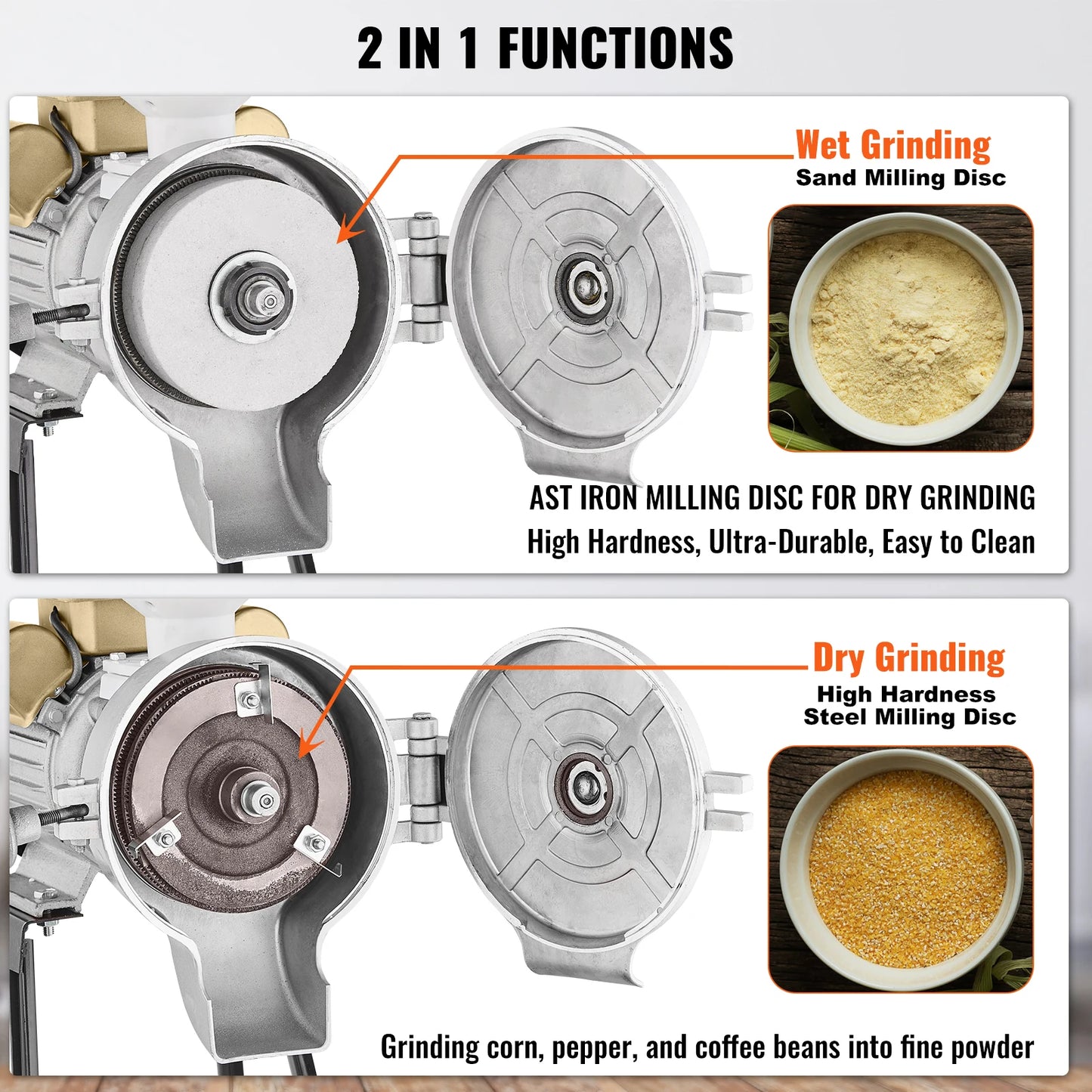 VEVOR Electric Grain Mill Grinder 3000W Dry And Wet Grinding