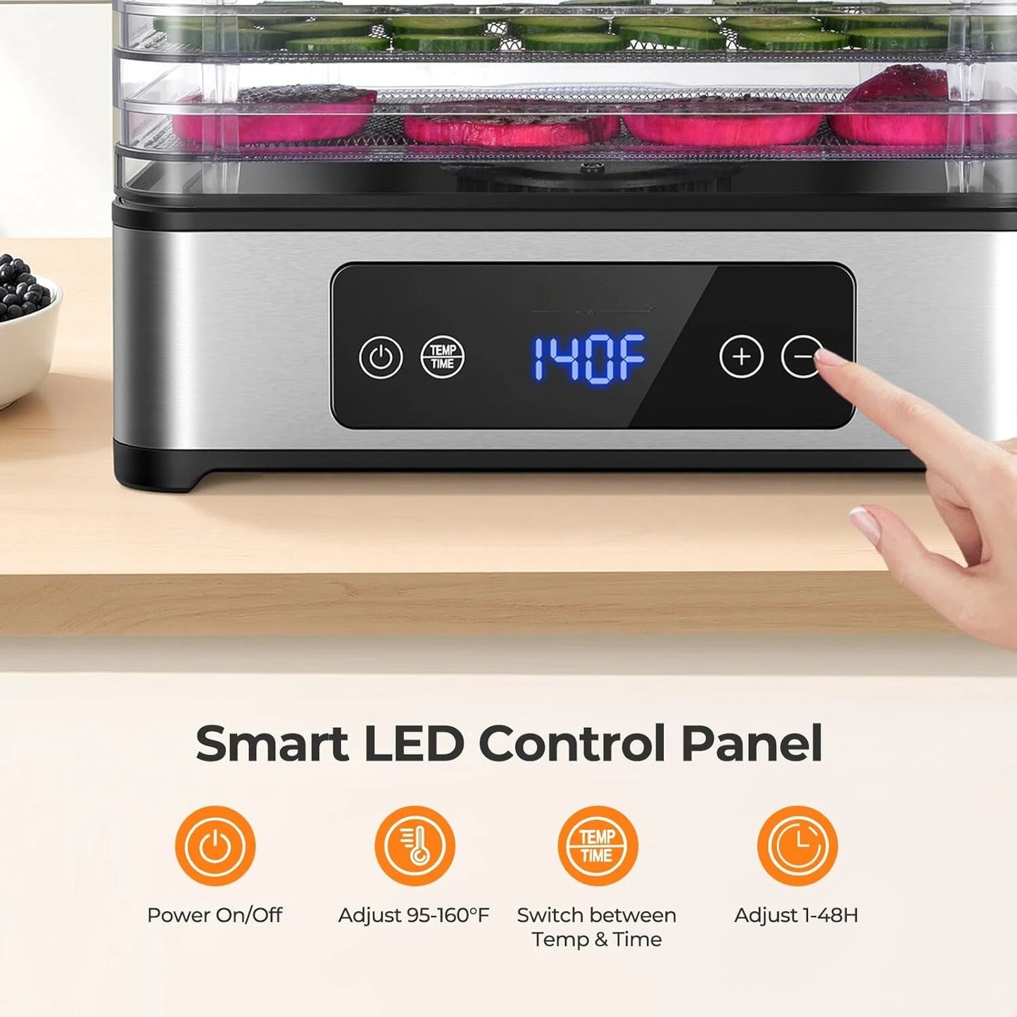 5 Tray Food Dehydrator 400W With 48H Timer And Temperature Control