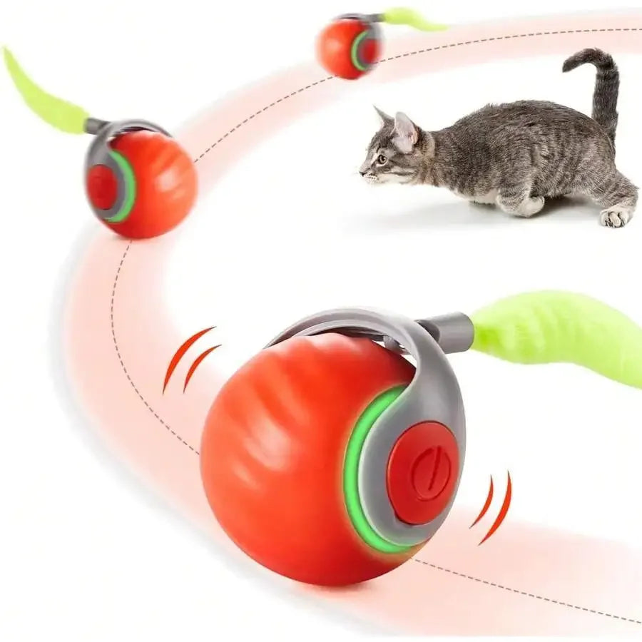 Interactive Rolling Ball Cat Toy With Feather Tail Rechargeable Auto Motion