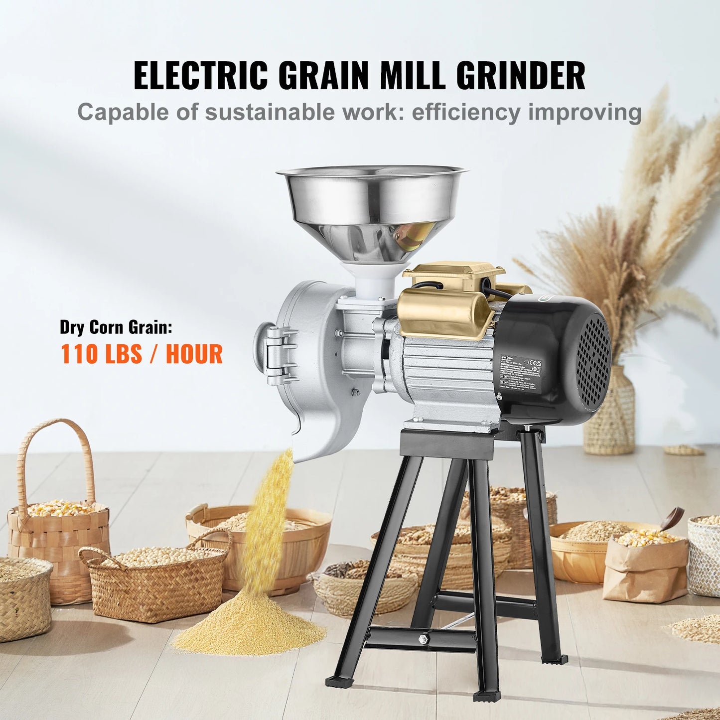 VEVOR Electric Grain Mill Grinder 3000W Dry And Wet Grinding